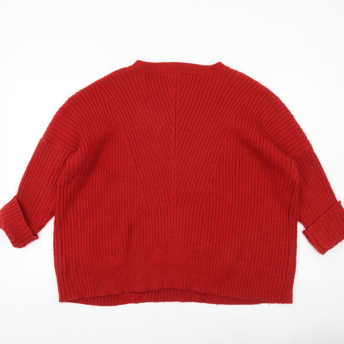 Zara Women’s Red Ribbed Knit Pullover Jumper Size 12