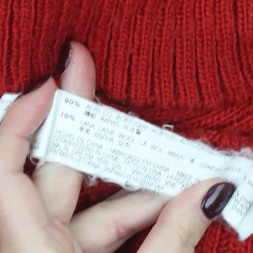 Zara Women’s Red Ribbed Knit Pullover Jumper Size 12