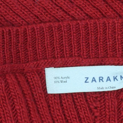 Zara Women’s Red Ribbed Knit Pullover Jumper Size 12