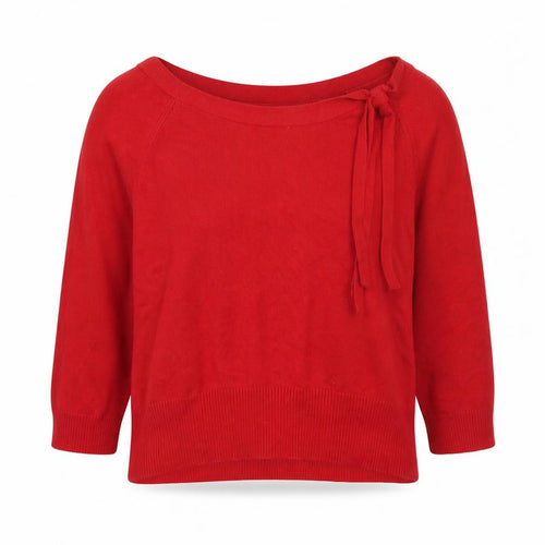 Janeville Women's Red Cotton Blend Pullover Jumper L Boat Neck Bow Detail