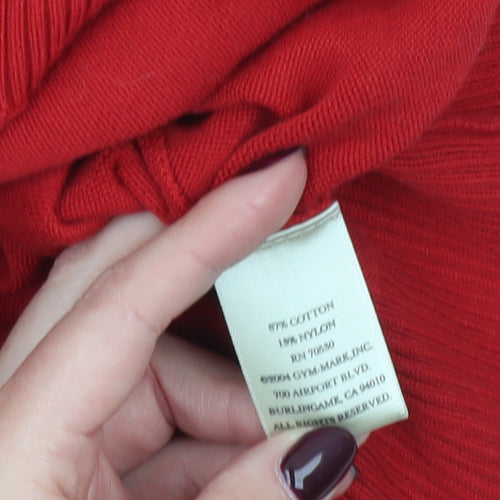 Janeville Women's Red Cotton Blend Pullover Jumper L Boat Neck Bow Detail