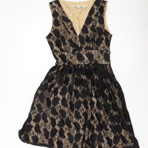 Yumi Women Black Beige Lace Fit & Flare Party Dress Size 10