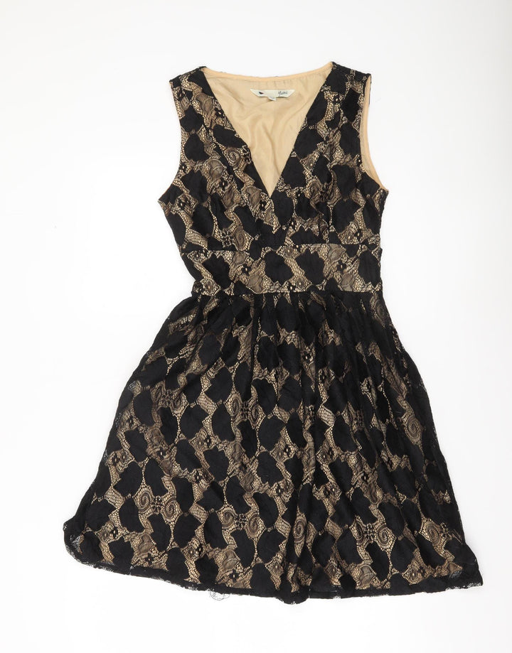Yumi Women Black Beige Lace Fit & Flare Party Dress Size 10