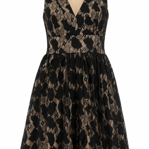 Yumi Women Black Beige Lace Fit & Flare Party Dress Size 10