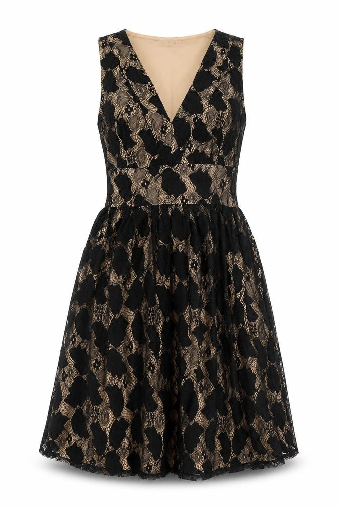 Yumi Women Black Beige Lace Fit & Flare Party Dress Size 10