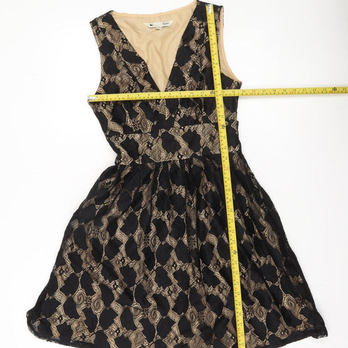 Yumi Women Black Beige Lace Fit & Flare Party Dress Size 10