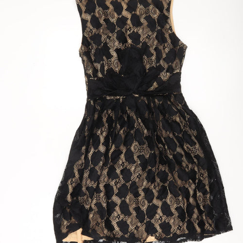 Yumi Women Black Beige Lace Fit & Flare Party Dress Size 10