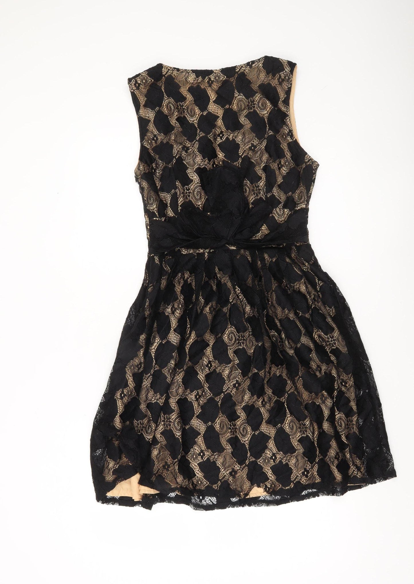 Yumi Women Black Beige Lace Fit & Flare Party Dress Size 10