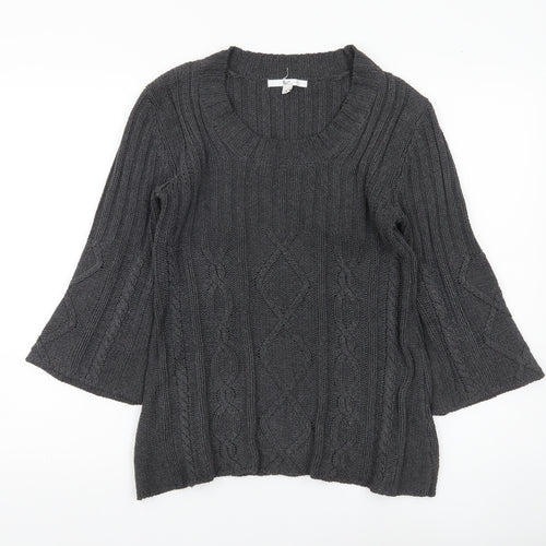 Klass Collection Women's Grey Cable-Knit Cotton Jumper Size S