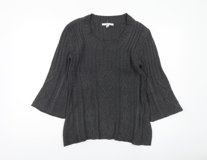 Klass Collection Women's Grey Cable-Knit Cotton Jumper Size S