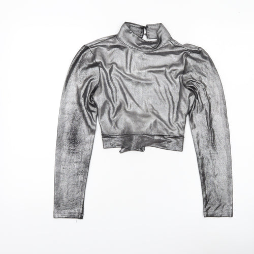 4th + Reckless Women’s Silver Metallic Petite Cropped Blouse UK 10
