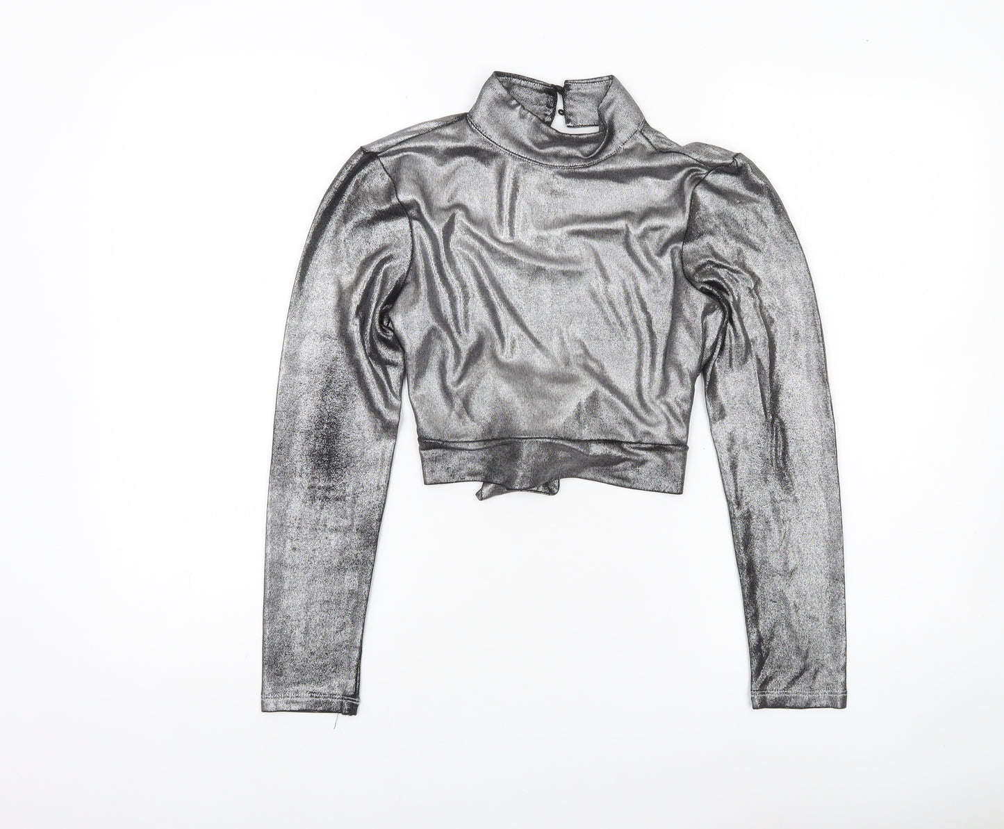4th + Reckless Women’s Silver Metallic Petite Cropped Blouse UK 10