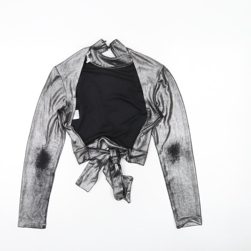 4th + Reckless Women’s Silver Metallic Petite Cropped Blouse UK 10