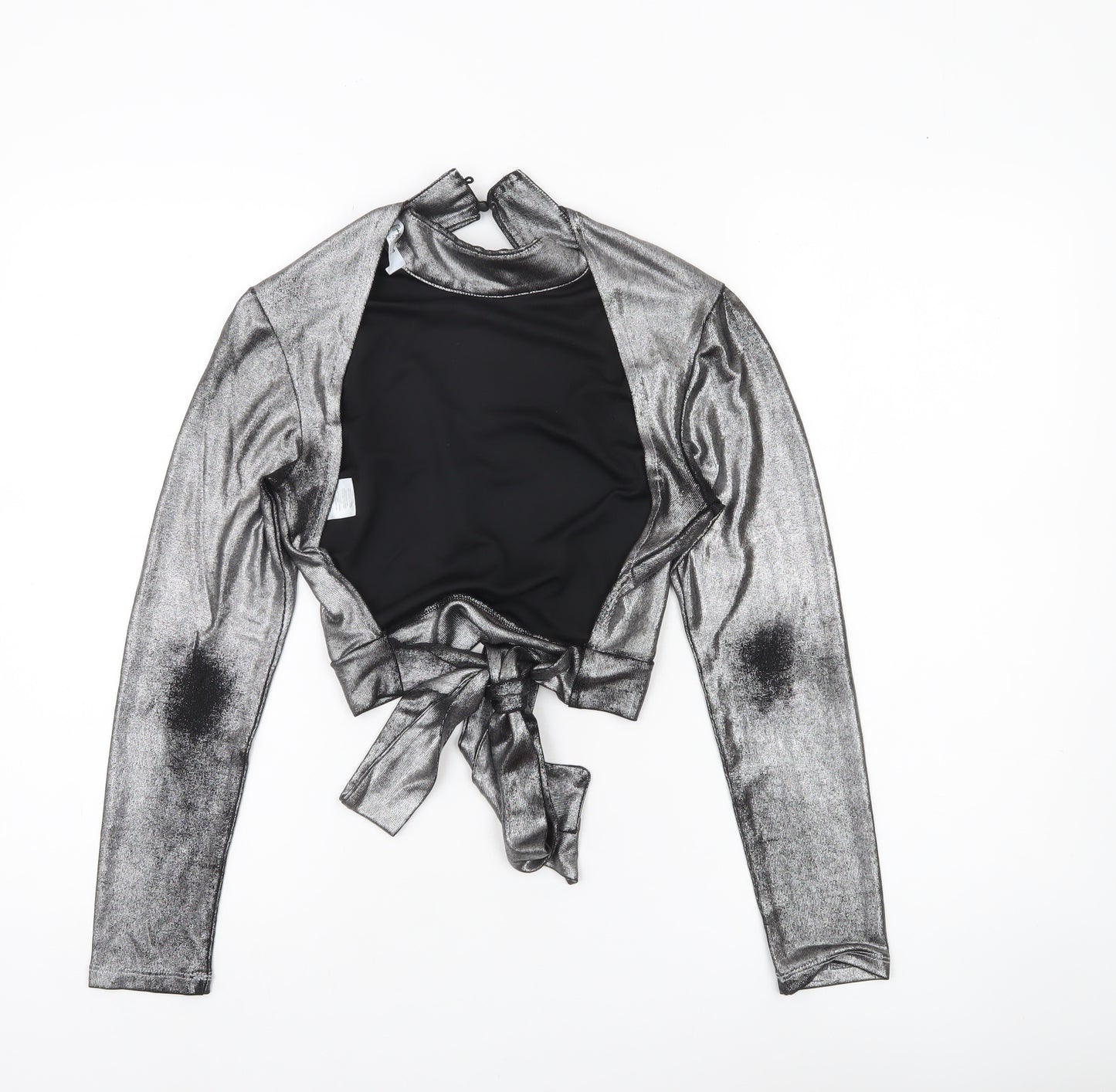 4th + Reckless Women’s Silver Metallic Petite Cropped Blouse UK 10