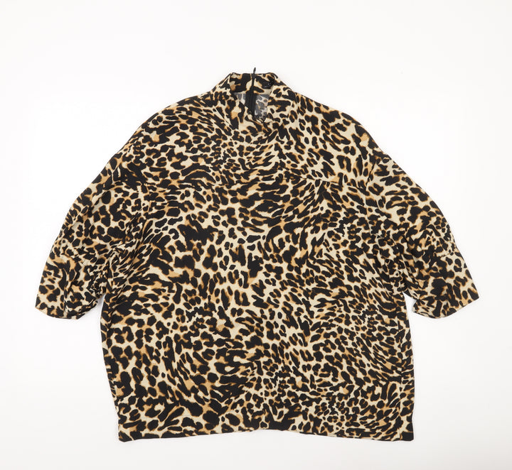 Zara Woman Leopard Print Blouse Women’s Size 8 High Neck Tunic