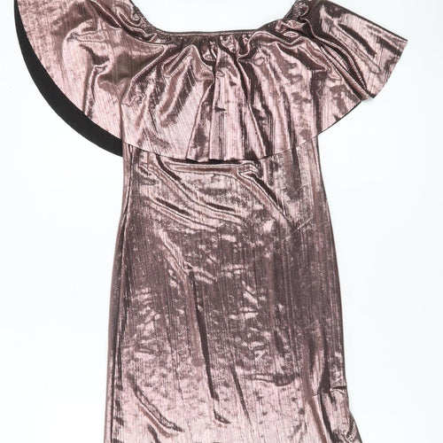 New Look Women’s Pink Metallic Off Shoulder Bodycon Dress Size 6