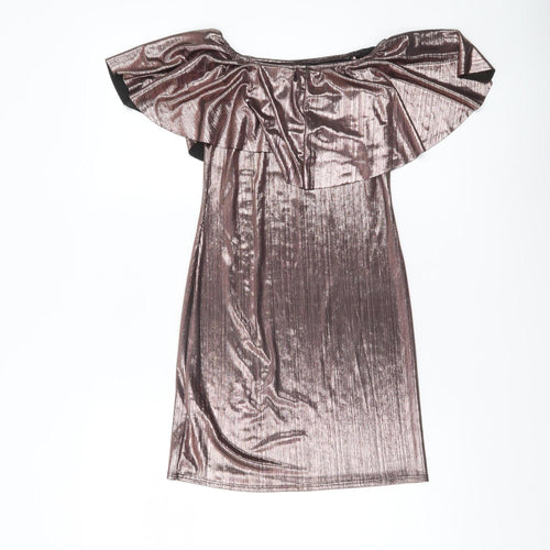 New Look Women’s Pink Metallic Off Shoulder Bodycon Dress Size 6