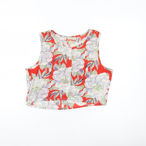 Brave Soul Womens Red Floral Cropped Sleeveless Blouse Size S