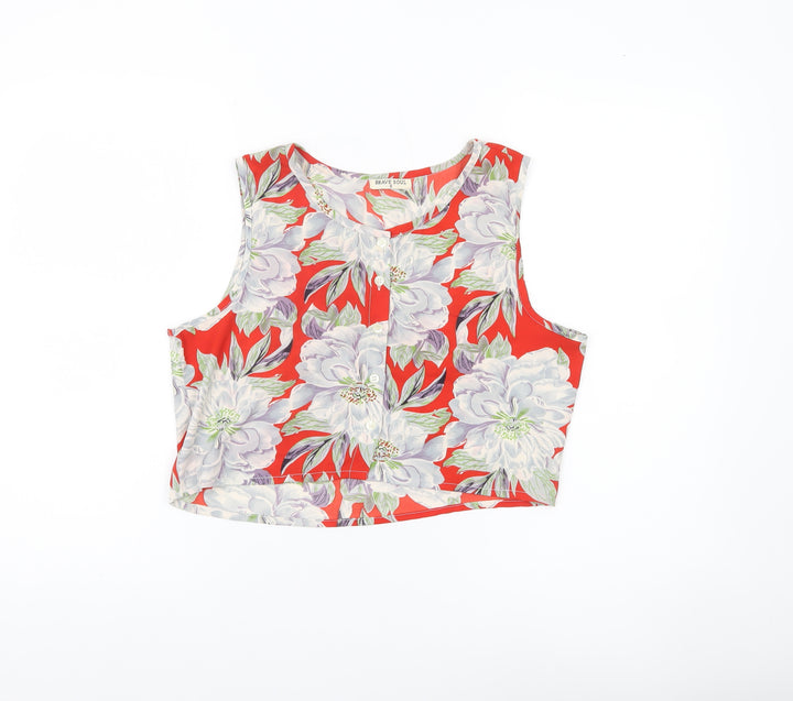 Brave Soul Womens Red Floral Cropped Sleeveless Blouse Size S