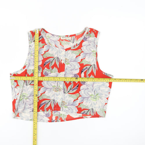 Brave Soul Womens Red Floral Cropped Sleeveless Blouse Size S