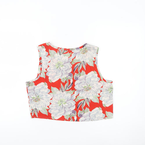 Brave Soul Womens Red Floral Cropped Sleeveless Blouse Size S