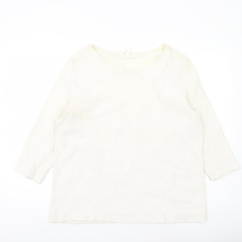 COS Women’s Ivory Blouse Size 12 Cotton 3/4 Sleeve Boat Neck Top