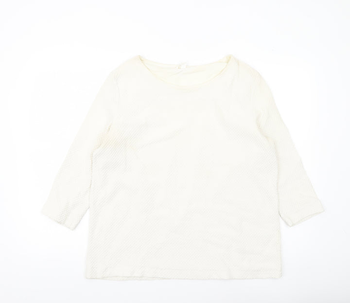 COS Women’s Ivory Blouse Size 12 Cotton 3/4 Sleeve Boat Neck Top