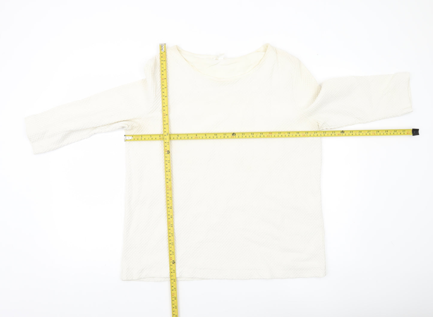 COS Women’s Ivory Blouse Size 12 Cotton 3/4 Sleeve Boat Neck Top
