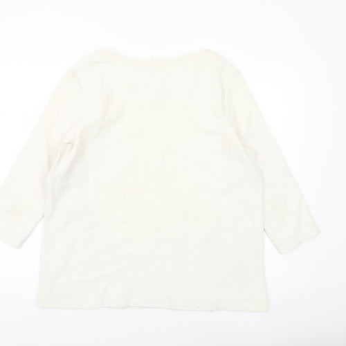 COS Women’s Ivory Blouse Size 12 Cotton 3/4 Sleeve Boat Neck Top