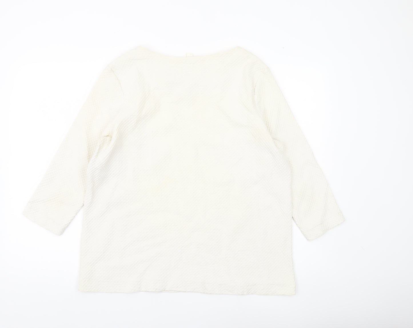 COS Women’s Ivory Blouse Size 12 Cotton 3/4 Sleeve Boat Neck Top
