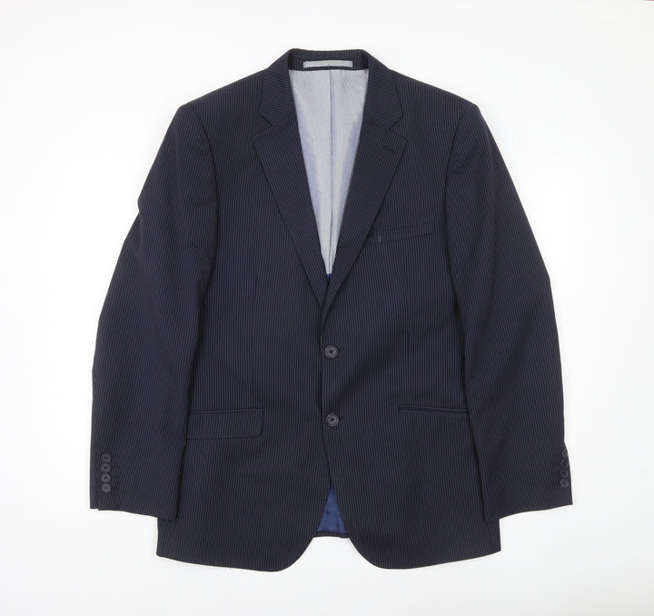 Marks and Spencer Men’s Blue Pinstripe Wool Blend Blazer Jacket 40 Chest
