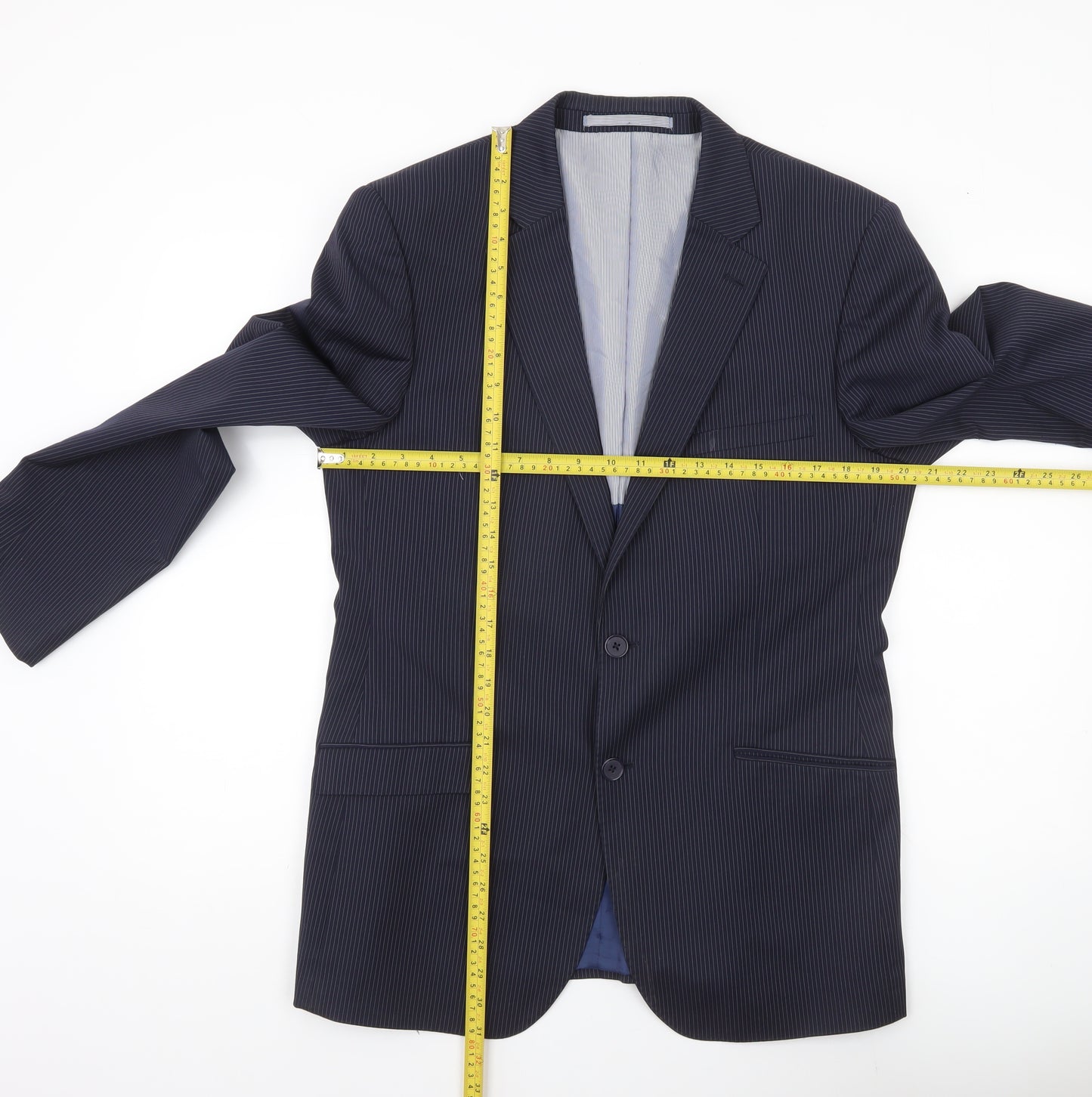Marks and Spencer Men’s Blue Pinstripe Wool Blend Blazer Jacket 40 Chest