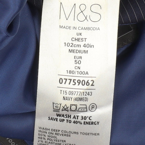 Marks and Spencer Men’s Blue Pinstripe Wool Blend Blazer Jacket 40 Chest