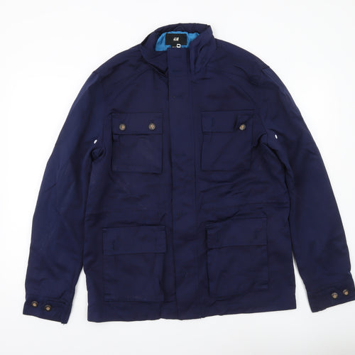 H&M Men’s Blue Military Jacket Size 38 Cotton Blend Mid-Length