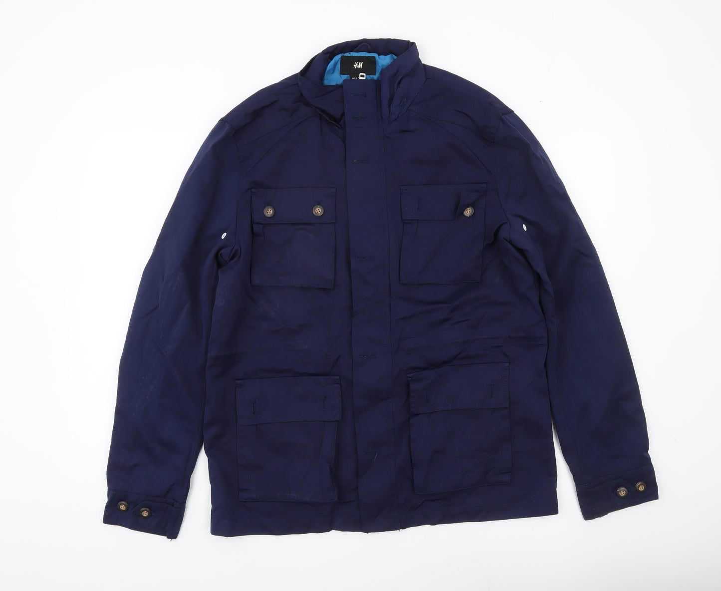 H&M Men’s Blue Military Jacket Size 38 Cotton Blend Mid-Length