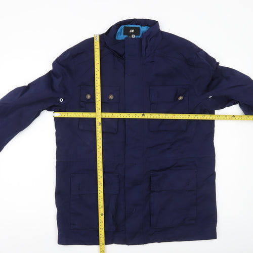 H&M Men’s Blue Military Jacket Size 38 Cotton Blend Mid-Length