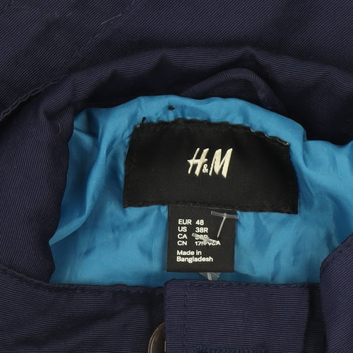H&M Men’s Blue Military Jacket Size 38 Cotton Blend Mid-Length