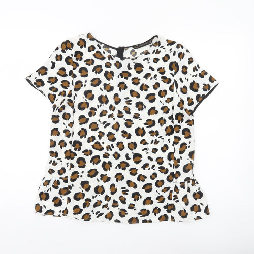 Zara Basic Womens Leopard Print Blouse Top Size 12 Short Sleeve