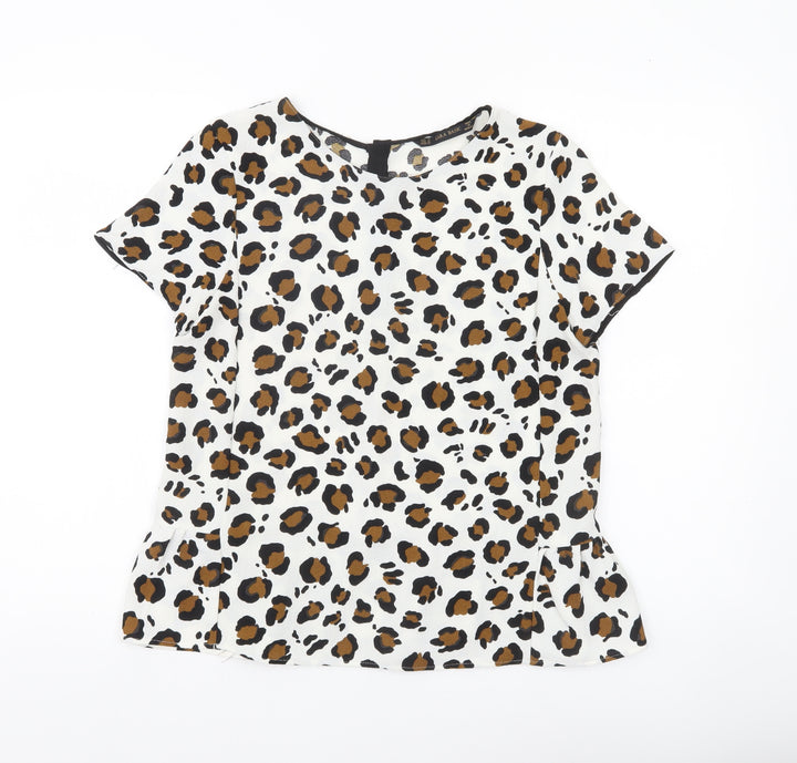 Zara Basic Womens Leopard Print Blouse Top Size 12 Short Sleeve