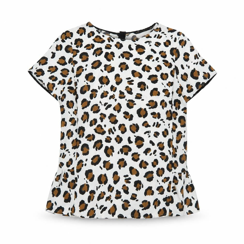 Front view of Zara Basic women’s leopard print blouse top, size UK 12, short sleeve