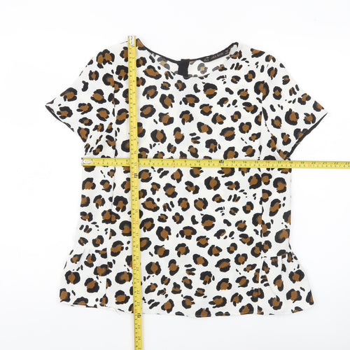 Zara Basic Womens Leopard Print Blouse Top Size 12 Short Sleeve