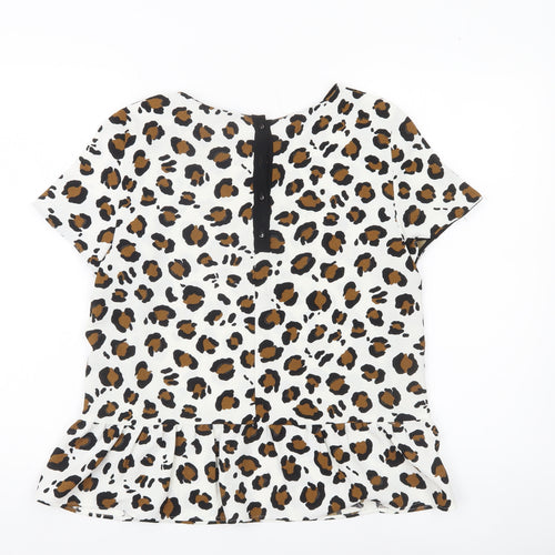 Zara Basic Womens Leopard Print Blouse Top Size 12 Short Sleeve
