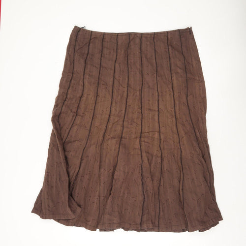 Adini Women’s Brown Cotton Midi A-Line Skirt L Zip Casual
