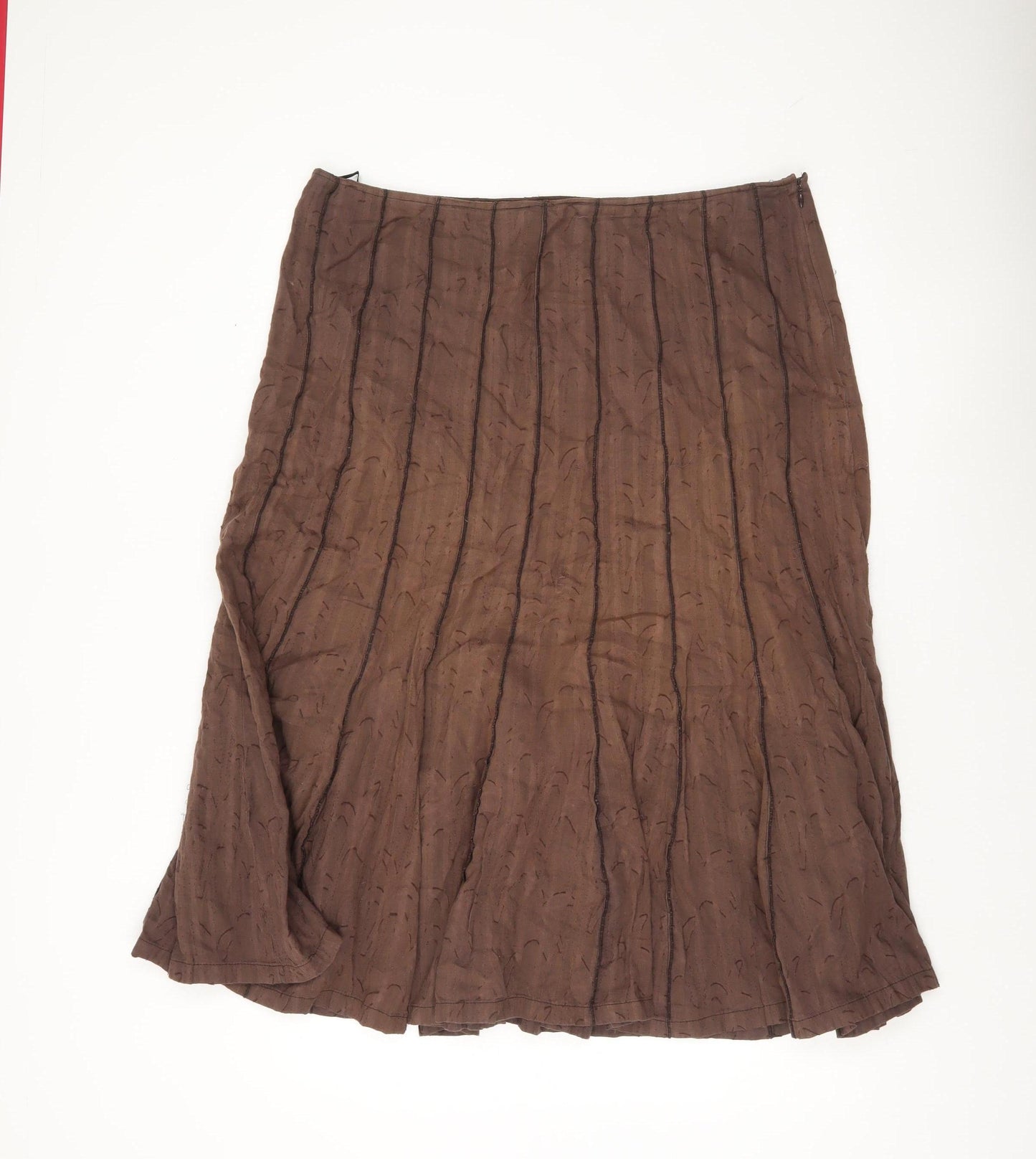 Adini Women’s Brown Cotton Midi A-Line Skirt L Zip Casual