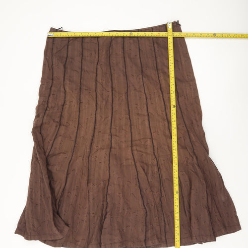 Adini Women’s Brown Cotton Midi A-Line Skirt L Zip Casual