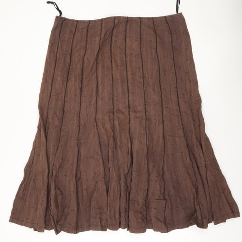 Adini Women’s Brown Cotton Midi A-Line Skirt L Zip Casual