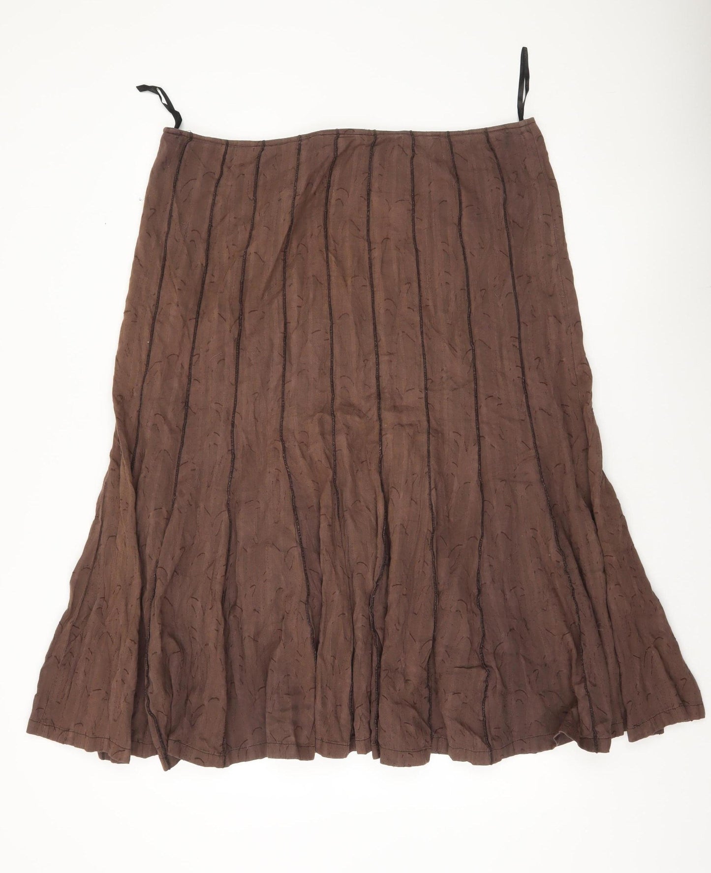 Adini Women’s Brown Cotton Midi A-Line Skirt L Zip Casual