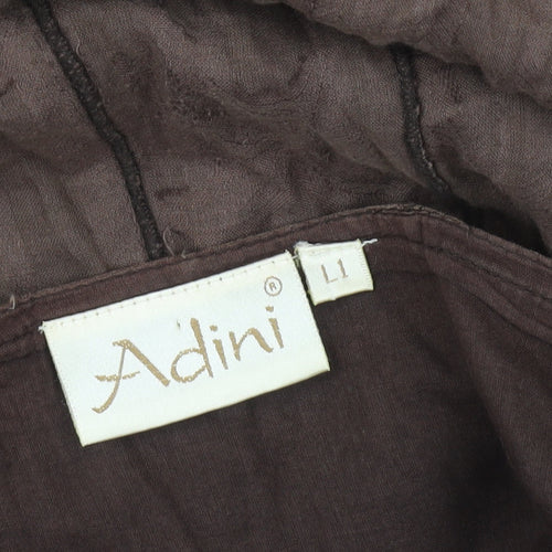 Adini Women’s Brown Cotton Midi A-Line Skirt L Zip Casual