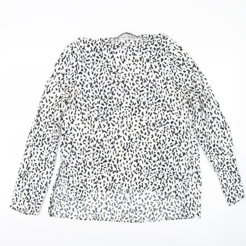 Zara Women White Animal Print Long Sleeve Blouse Size 8