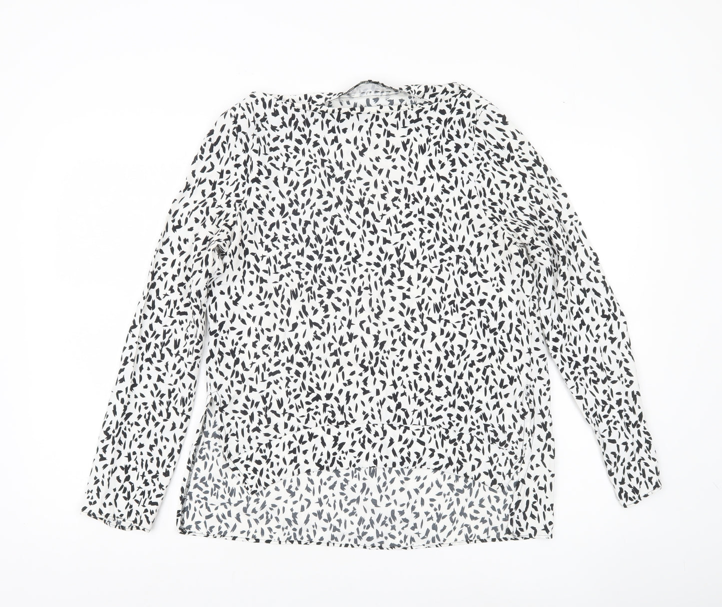 Zara Women White Animal Print Long Sleeve Blouse Size 8